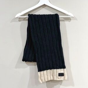 Coach Wool Knit Scarf Black Cream Ribbed Logo Patch Winter Unisex